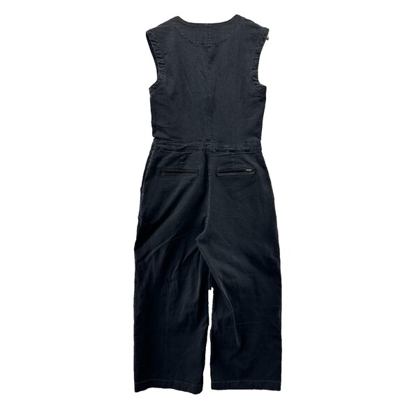 DU/ER Performance Tailored Jumpsuit Size L Black Denim Pockets Snap V Neck - Picture 8 of 12
